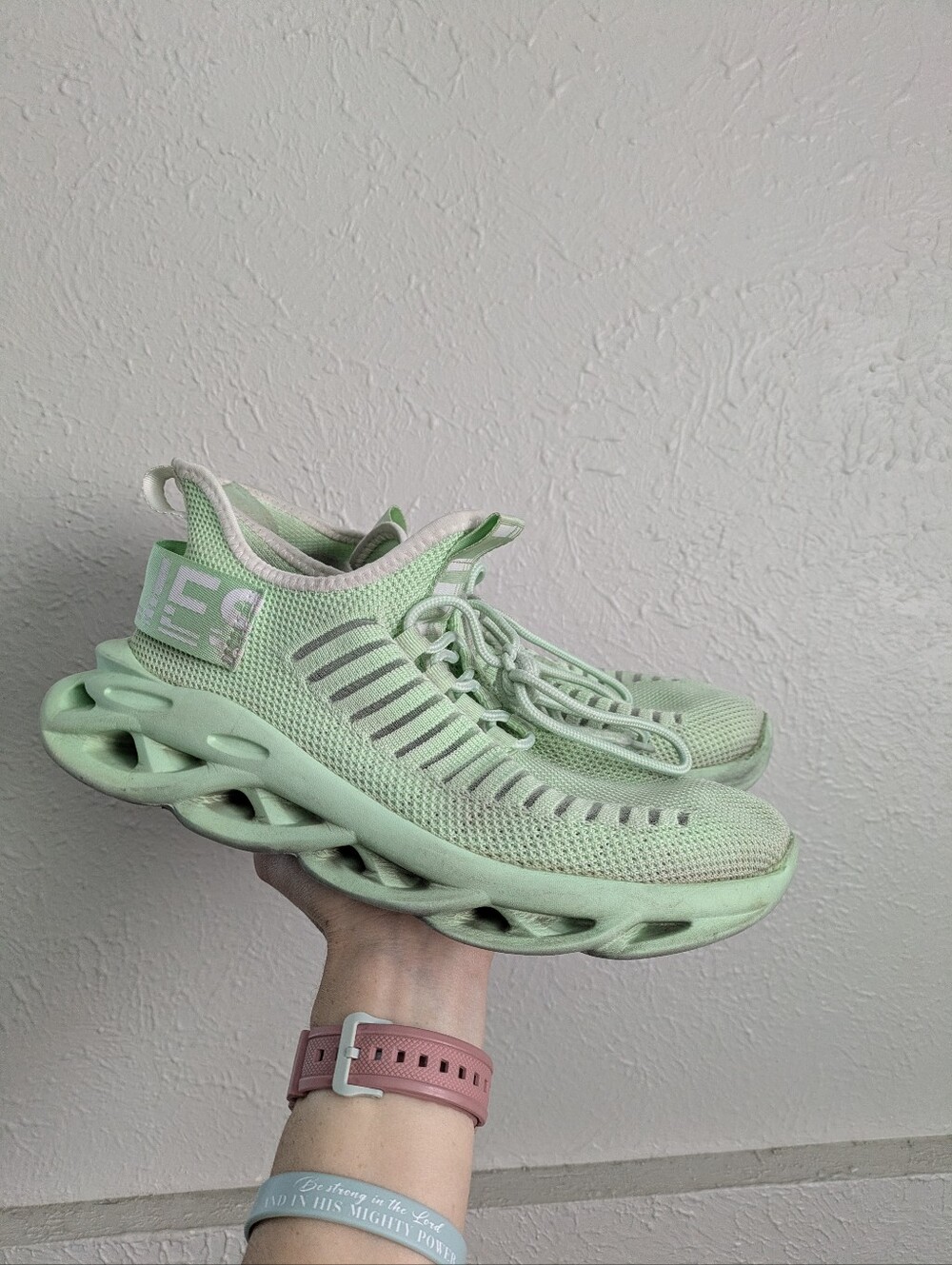 Mint Green Mesh Athletic Slip On Running Sneakers